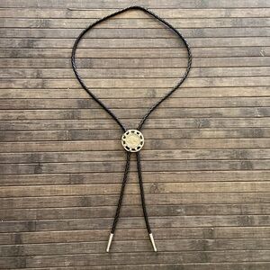 Silver Wagon Wheel with Genuine Buffalo Nickel Western Bolo Tie